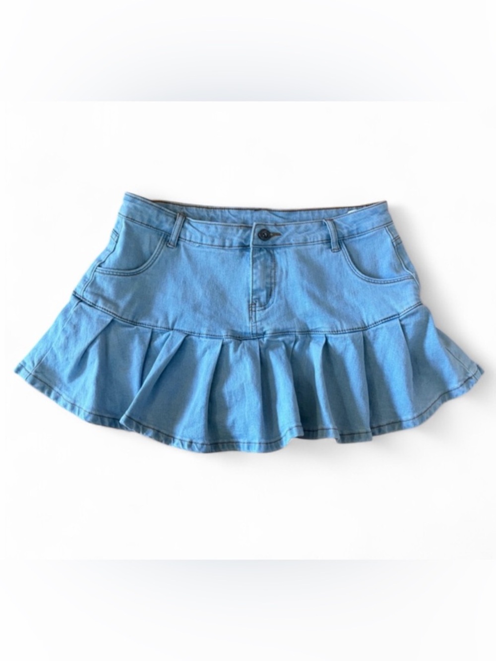 Unbranded Y2K Style Ruffled Mini Skort Skirt with Pockets, Denim Bottoms